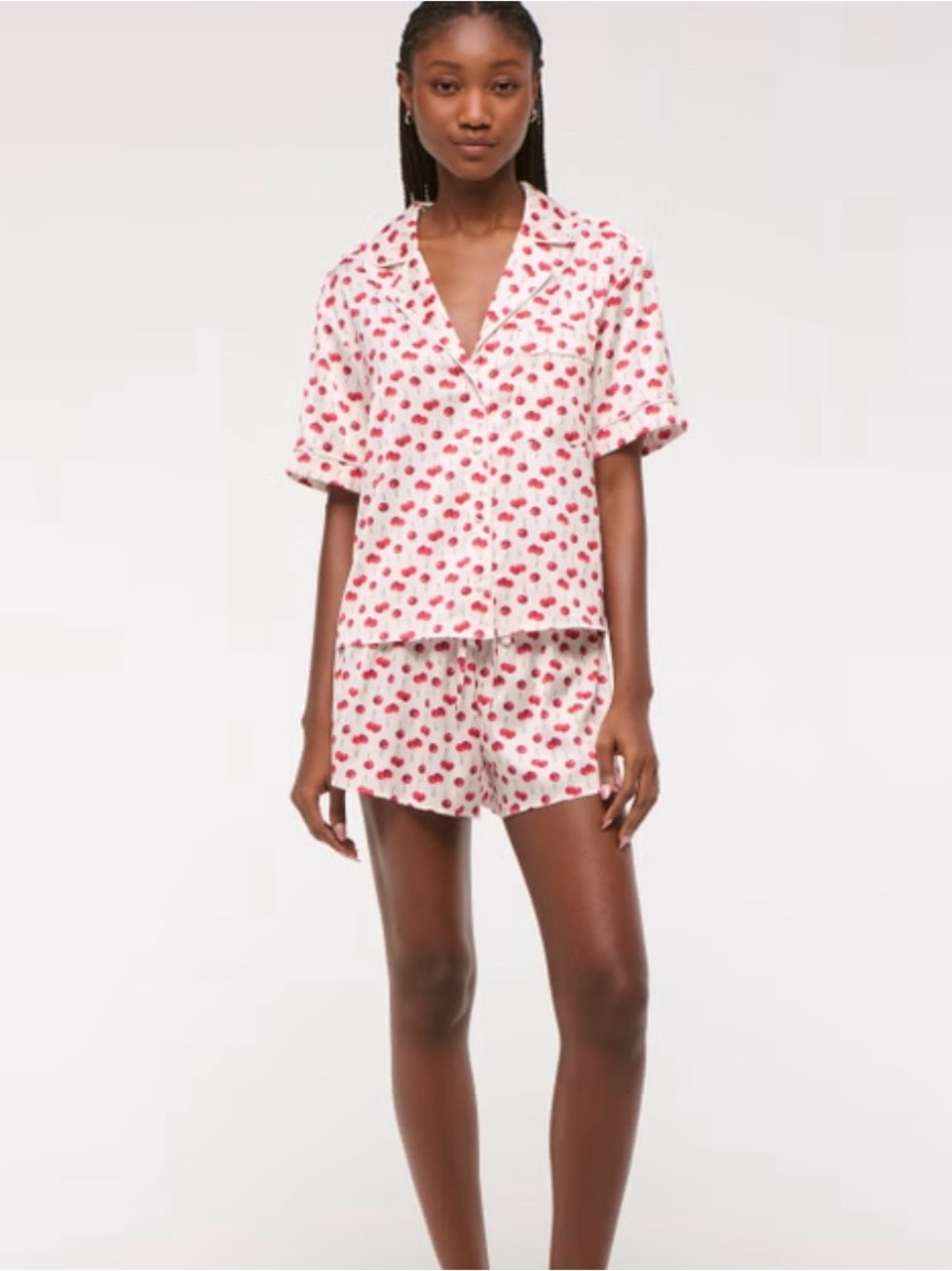 Abercrombie Women’s Cherry Print Short Sleeve Pajama Top - White/Red